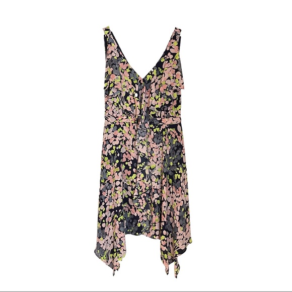 BCBG dark blue floral ruffle asymmetrical dress (size 6) - Picture 2 of 6